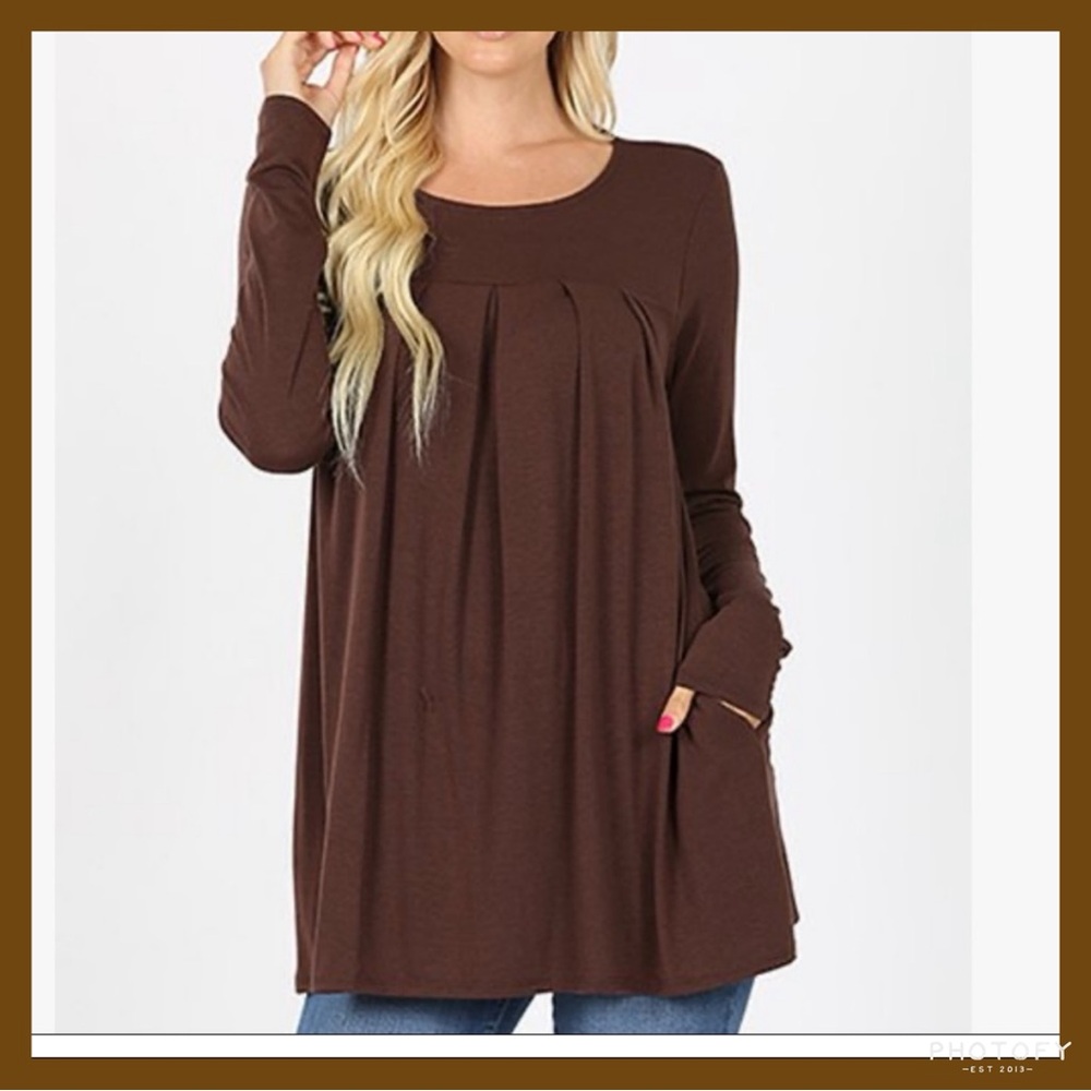 NEW•S-M•Creme De La Creme Capuccino Cara Flowy Top With Pockets - Picture 3 of 13